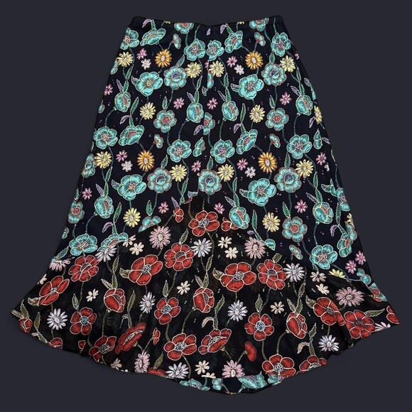 VTG 90s Chicos Black & Multi Floral Embroidered Beaded Boho Fairy Maxi Skirt L - Picture 5 of 8